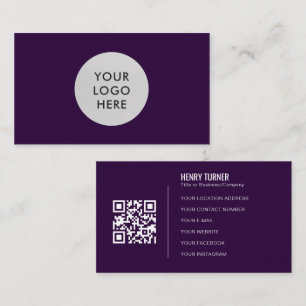 Carte De Visite Logo professionnel simple de minuit violet Code QR