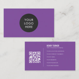 Carte De Visite Logo professionnel simple QR Code Purple Company
