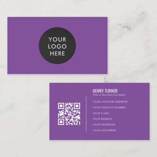 Carte De Visite Logo professionnel simple QR Code Purple Company (Devant / Derrière)