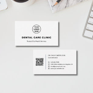 Carte De Visite Logo QR blanc de clinique dentaire professionnelle