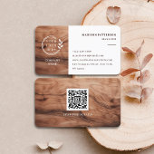 Carte De Visite Logo QR Code à grain de bois moderne