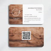 Carte De Visite Logo QR Code à grain de bois moderne