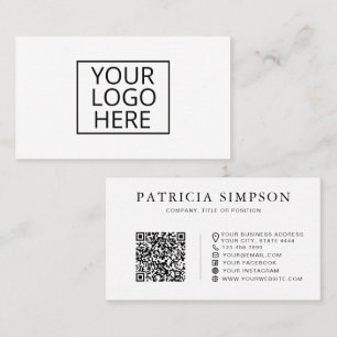 Carte De Visite Logo QR Code Entreprise Minimaliste Blanc Noir Pro