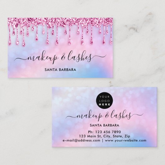 Carte De Visite Logo QR Code Lash Maquillage Cheveux Parties scint (Devant / Derrière)