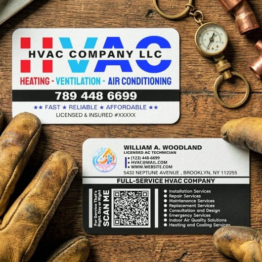 Carte De Visite Logo, Qr Code & License - Modern AC Services, HVAC