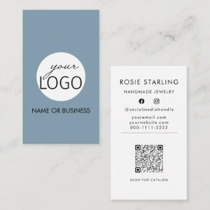 Carte De Visite Logo QR Code Light Blue Professional Vertical