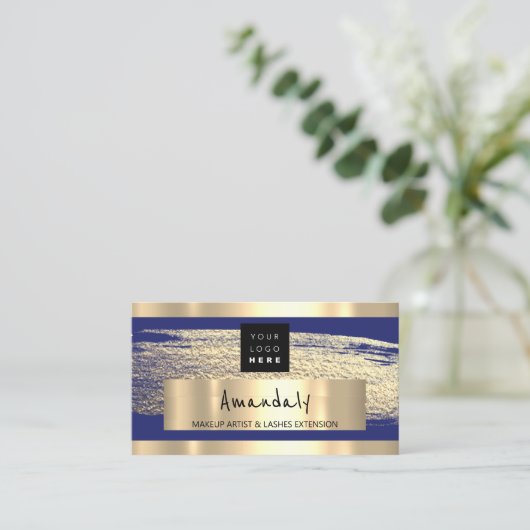Carte De Visite Logo QR CODE Logo Gold Blue Navy Professional (Debout devant)