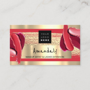 Carte De Visite Logo QR CODE Logo Gold Red Strokes maquillage Arti