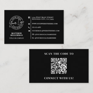 Carte De Visite Logo QR Code Minimaliste Professionnel Noir