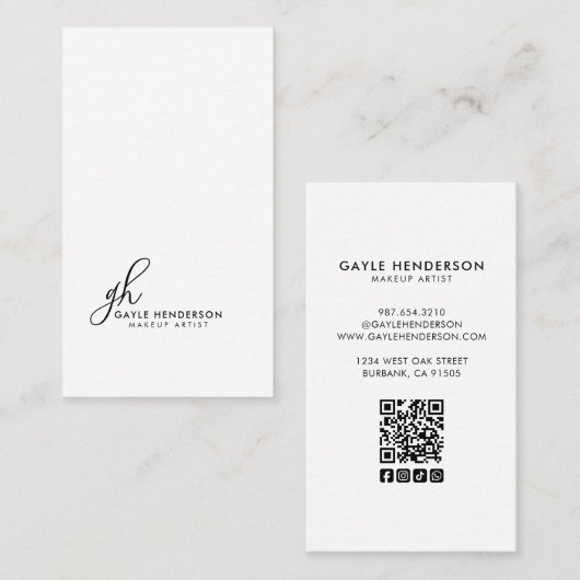 Carte De Visite Logo QR Code Monogramme Maquillage Écriture Modern (Devant / Derrière)