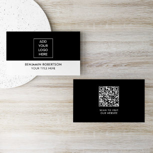 Carte De Visite Logo QR Code personnalisé noir et blanc Moderne Si
