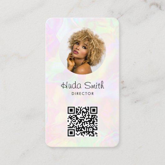 Carte De Visite Logo QR Code & Photo Iridescente Holographique Gir (Devant)