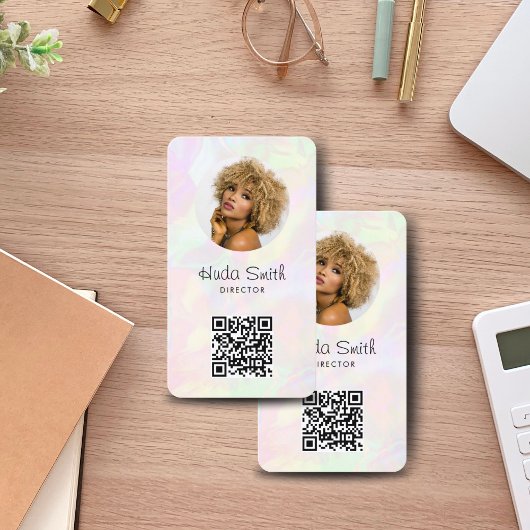 Carte De Visite Logo QR Code & Photo Iridescente Holographique Gir