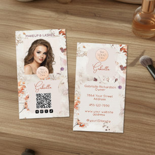 Carte De Visite Logo QR Code Photo Maquillage à l'aquarelle élégan
