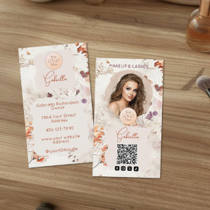 Carte De Visite Logo QR Code Photo Maquillage à l'aquarelle élégan