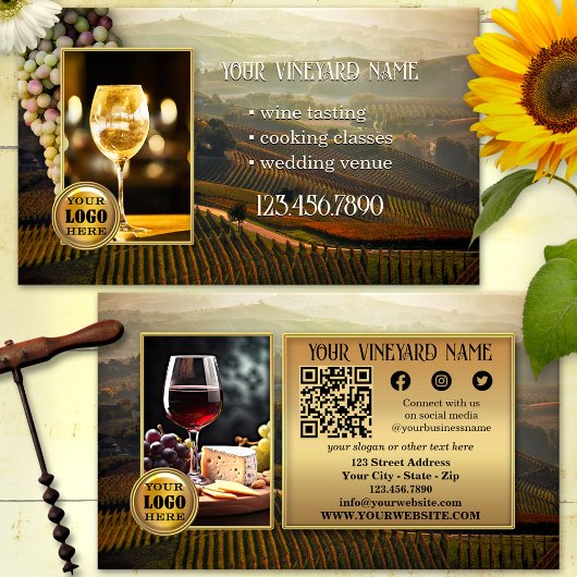 Carte De Visite Logo QR Code Photo Social Media Vignoble