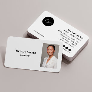 Carte De Visite Logo QR CODE Portrait photo professionnel Blanc