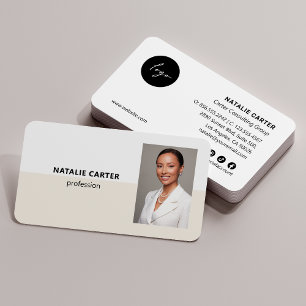 Carte De Visite Logo QR CODE Portrait photo professionnel IVORY
