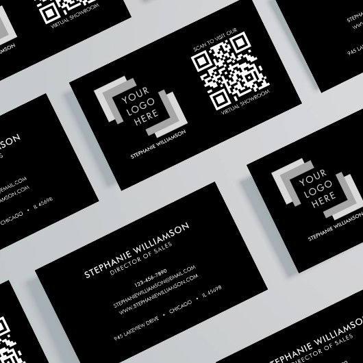 Carte De Visite Logo QR Code Professional personnalisé Noir modern
