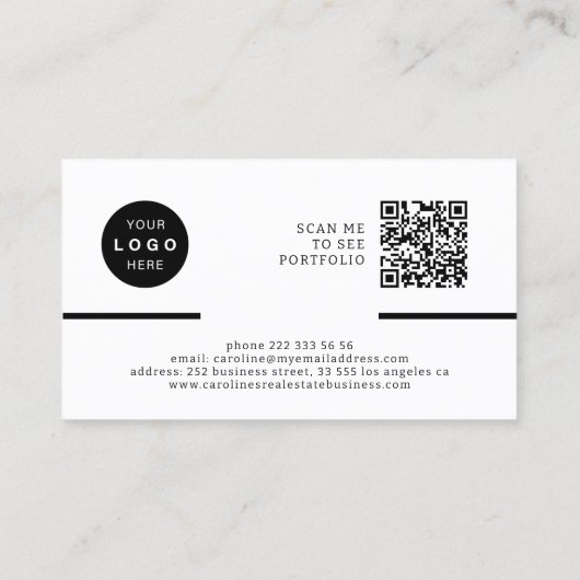 Carte De Visite logo QR CODE professionnel moderne blanc (Dos)
