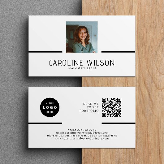 Carte De Visite logo QR CODE professionnel moderne blanc