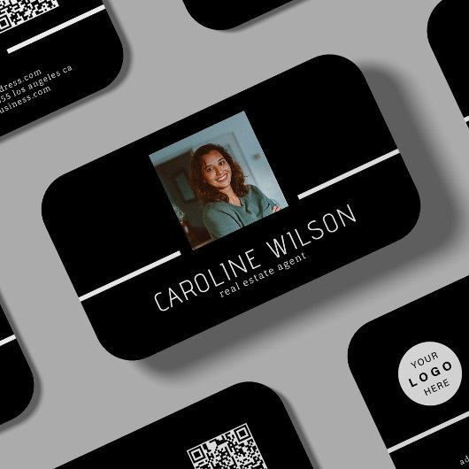 Carte De Visite Logo QR CODE professionnel moderne noir