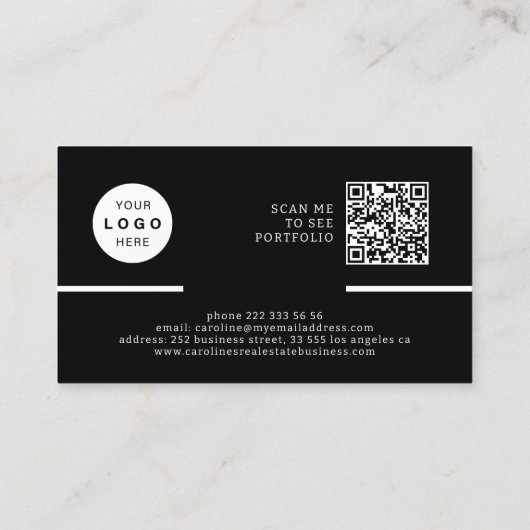 Carte De Visite Logo QR CODE professionnel moderne noir (Dos)