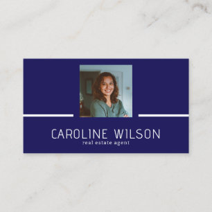 Carte De Visite logo QR CODE professionnel moderne photo bleu mari