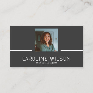 Carte De Visite logo QR CODE professionnel moderne photo gris fonc