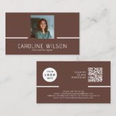 Carte De Visite logo QR CODE professionnel moderne photo marron (Devant / Derrière)