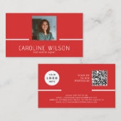 Carte De Visite Logo QR CODE professionnel moderne photo rouge (Devant / Derrière)