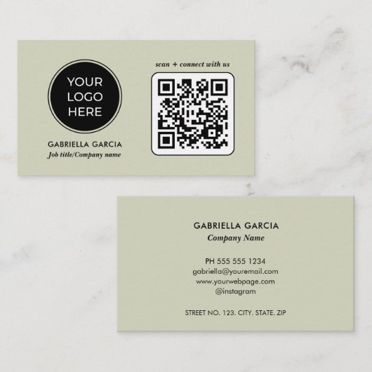 Carte De Visite Logo QR Code Professionnel Vert (Devant / Derrière)