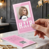 Carte De Visite Logo QR Code Rose Élégant Moderne Coiffeur 