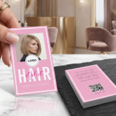 Carte De Visite Logo QR Code Rose Élégant Moderne Coiffeur 