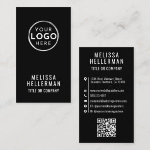 Carte De Visite Logo QR Code Vertical Minimaliste Moderne Noir