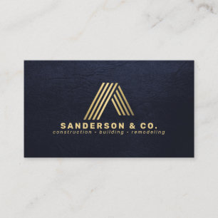 Carte De Visite Logo QR construction bâtiment or personnalisé Navy
