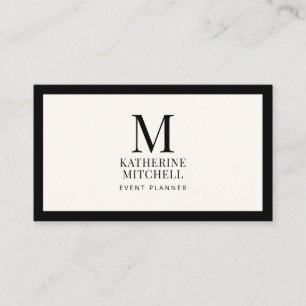 Carte De Visite Logo QR Luxe Monogramme Minimaliste Noir Ivoire