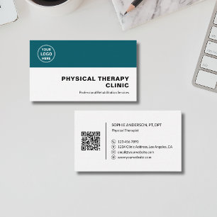 Carte De Visite Logo QR sarcelle professionnel pour clinique de ph