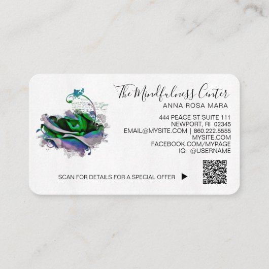 Carte De Visite *~* Logo QR Turquoise Blush Rose Floral Flower (Dos)