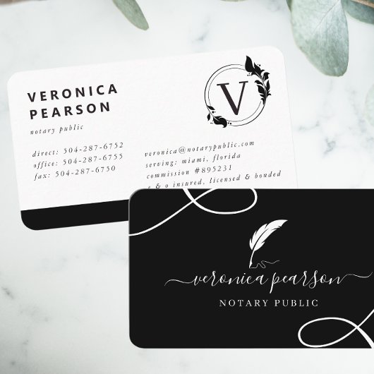 Carte De Visite Logo Quill de l'agent de signature publique du not