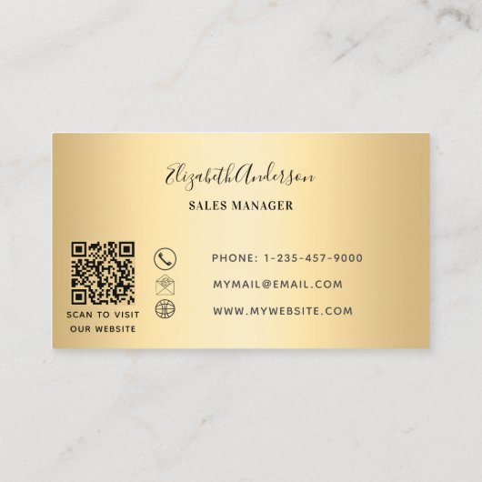 Carte De Visite Logo rectangulaire de code QR noir or (Dos)