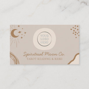 Carte De Visite logo Reiki Spirituel Lune Étoiles Tons Terre Beige