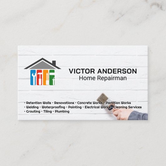 Carte De Visite Logo Rénovations de maisons | Briques de peinture  (Devant)