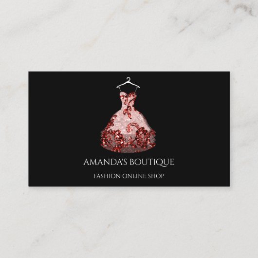 Carte De Visite Logo Robe Blanche Mode Mariage Événement Rouge Noi (Devant)
