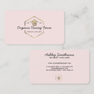Carte De Visite Logo rose Apiariste Gold Bumble Bee Honeypeb