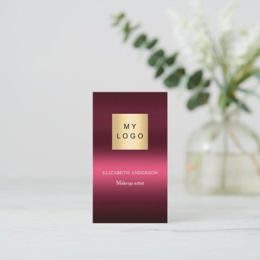 Carte De Visite Logo rose bordeaux Code Qr Facebook premium (Debout devant)