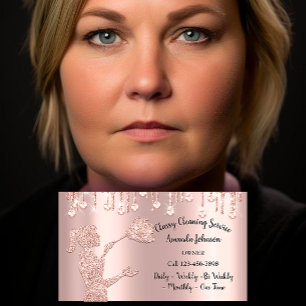 Carte De Visite Logo Rose des services de nettoyage classique Diam