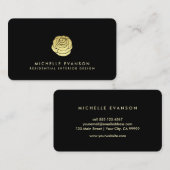 Carte De Visite Logo rose Faux Gold Foil Élégant Noir simple (Devant / Derrière)