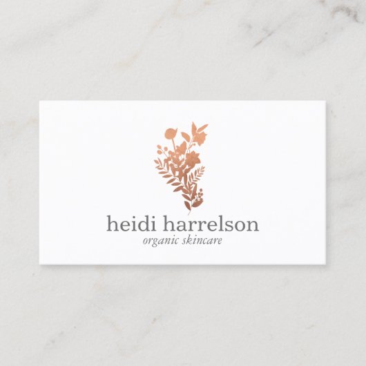 Carte De Visite Logo rose Gold Floral en blanc (Devant)