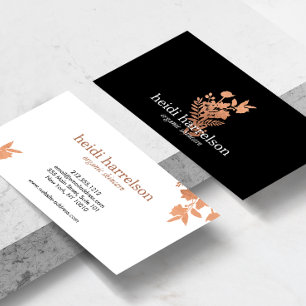 Carte De Visite Logo rose Gold Floral sur Black